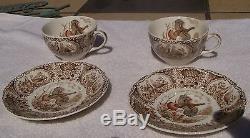 WINDSOR WARE BY JOHNSON BROS NATIVE AMERICAN WILD/FLYING TURKEY 2 CUPS & SAUCERS