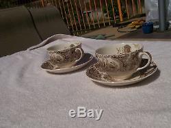 WINDSOR WARE BY JOHNSON BROS NATIVE AMERICAN WILD/FLYING TURKEY 2 CUPS & SAUCERS