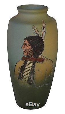 Weller Pottery Dickens Ware Native American Blue Hawk Vase (Pickens)