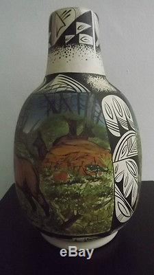 Westly Begaye 1986 Navajo Pueblo Art Ceramic Pottery Painted Glazed Vase Deer