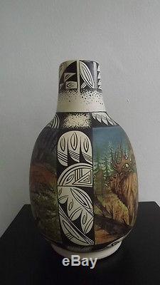Westly Begaye 1986 Navajo Pueblo Art Ceramic Pottery Painted Glazed Vase Deer