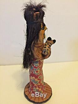 Yuma Indian Pottery Doll Figure Holding Animal, Signed