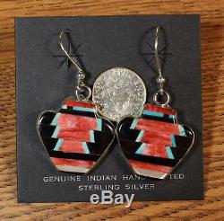 Zuni Earrings Inlay Indian Pottery Olla Design Dangle Spiny Oyster Jason Bobelu