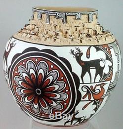 Zuni Indian 9.5 x 9.5 Pueblo Village Olla Pottery Pot by Noreen Simplicio