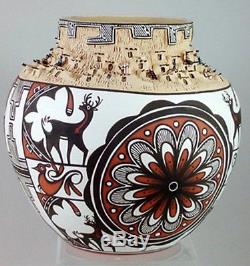 Zuni Indian 9.5 x 9.5 Pueblo Village Olla Pottery Pot by Noreen Simplicio