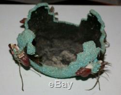 Zuni Indian Pottery Turquoise Fetish Cloud Ceremonial Bowl 4 PIPESTONE Bears