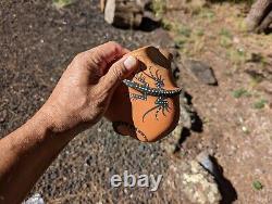Zuni Pottery Bowl Lizard Handmade Native American Art Signed Lorenda Cellicion
