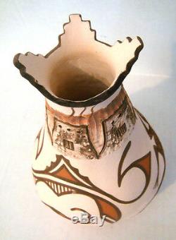 Zuni Pueblo Hand Coiled Pottery by G. Katsenih Native American 7H-RARE