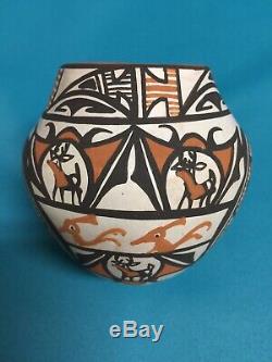 Zuni Pueblo Pottery Native American Heartline Deer Bird Flower SIGNED J Laate EX
